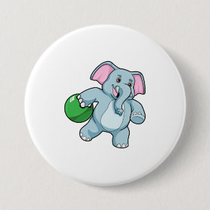 Elephant at Bowling with Bowling ball Button