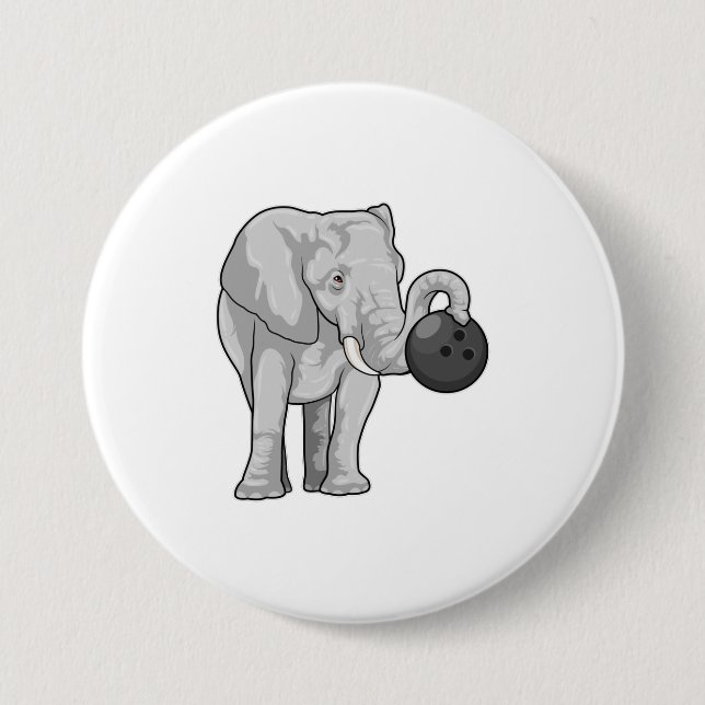 Elephant at Bowling with Bowling ball Button (Front)
