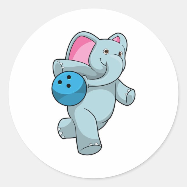 Elephant at Bowling with Bowling ball Classic Round Sticker (Front)