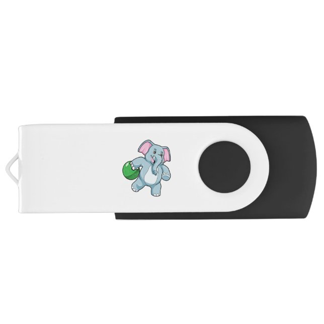 Elephant at Bowling with Bowling ball Flash Drive (Back)