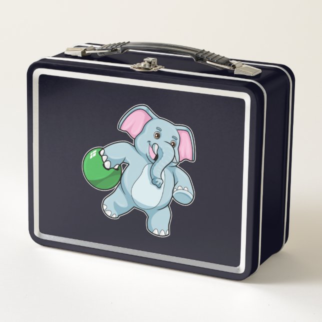 Elephant at Bowling with Bowling ball Metal Lunch Box (Front)