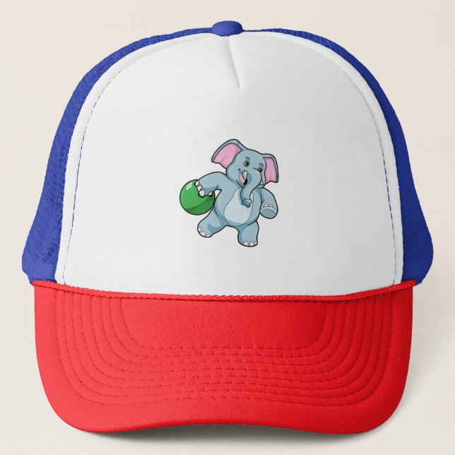 Elephant at Bowling with Bowling ball Trucker Hat (Front)