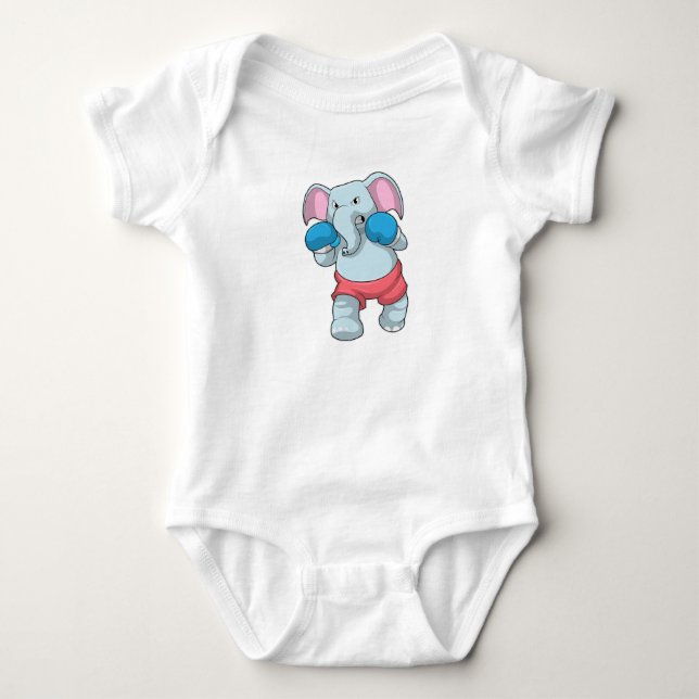 Elephant at Boxing with Boxing gloves Baby Bodysuit (Front)
