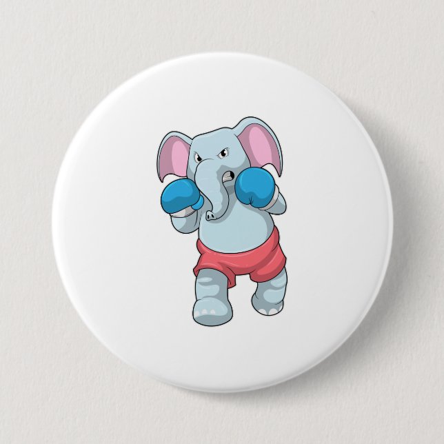 Elephant at Boxing with Boxing gloves Button (Front)