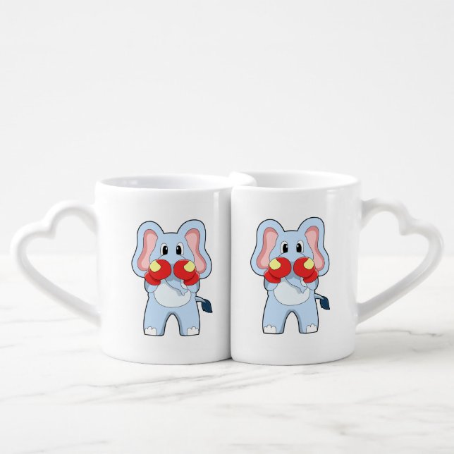 Elephant at Boxing with Boxing gloves Coffee Mug Set (Front Nesting)