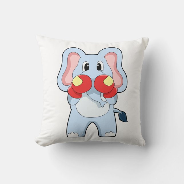 Elephant at Boxing with Boxing gloves Throw Pillow (Front)
