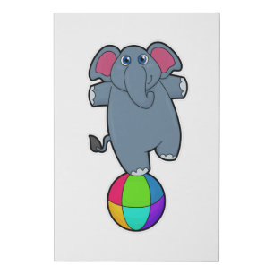 Elephant at Circus with Circus ball Faux Canvas Print