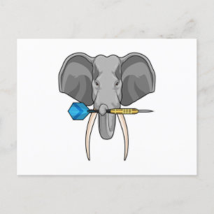 Elephant at Darts with Dart Postcard