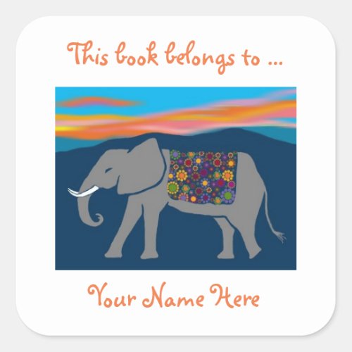 Elephant at Dusk Ex Libris Bookplate Stickers