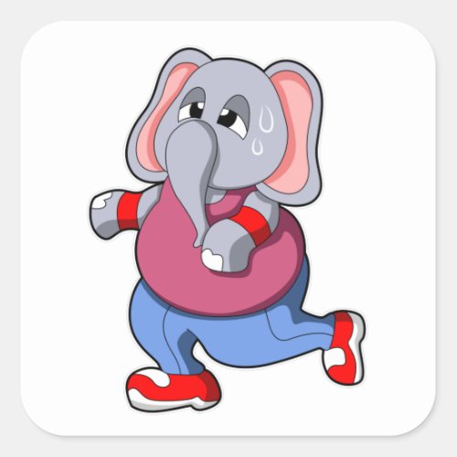 Elephant at Fitness _ Jogging with Sweatband Square Sticker