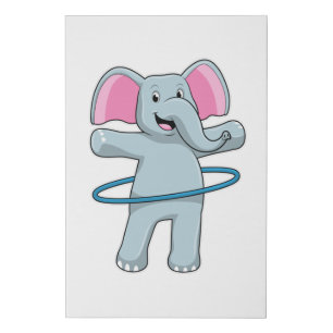 Elephant at Fitness with Fitness tires Faux Canvas Print
