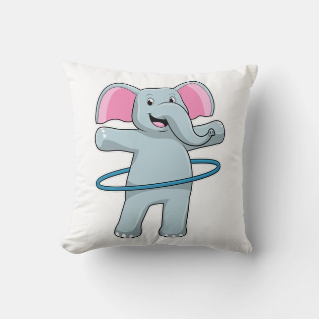 Elephant at Fitness with Fitness tires Throw Pillow (Front)