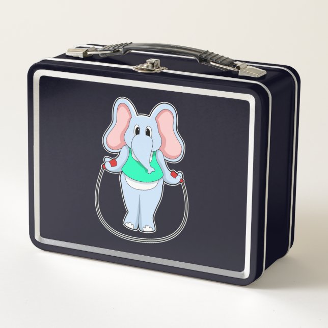 Elephant at Fitness with Skipping rope.PNG Metal Lunch Box (Front)
