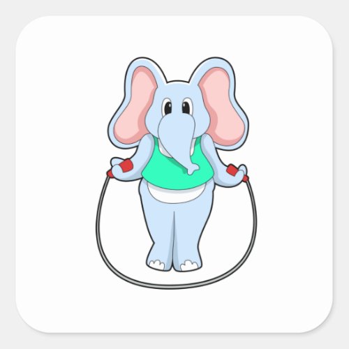 Elephant at Fitness with Skipping ropePNG Square Sticker
