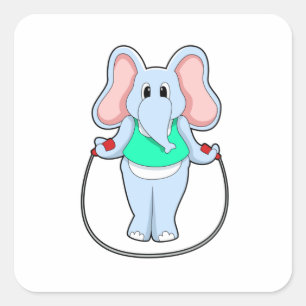 Elephant at Fitness with Skipping rope.PNG Square Sticker