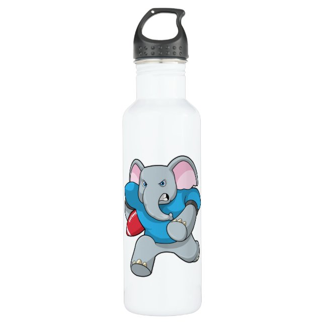 Elephant at Football with Equipment Stainless Steel Water Bottle (Front)