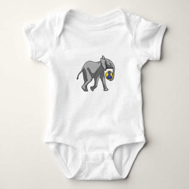 Elephant at Handball Sports Baby Bodysuit (Front)