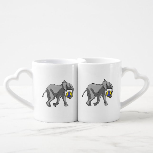 Elephant at Handball Sports Coffee Mug Set (Front Nesting)