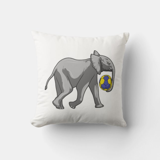 Elephant at Handball Sports Throw Pillow (Front)