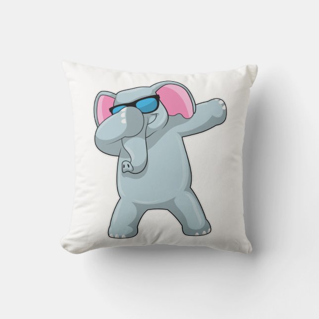Elephant at Hip Hop Dance Dab Throw Pillow (Front)