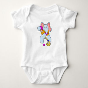 Elephant at Hockey with Hockey bat Baby Bodysuit