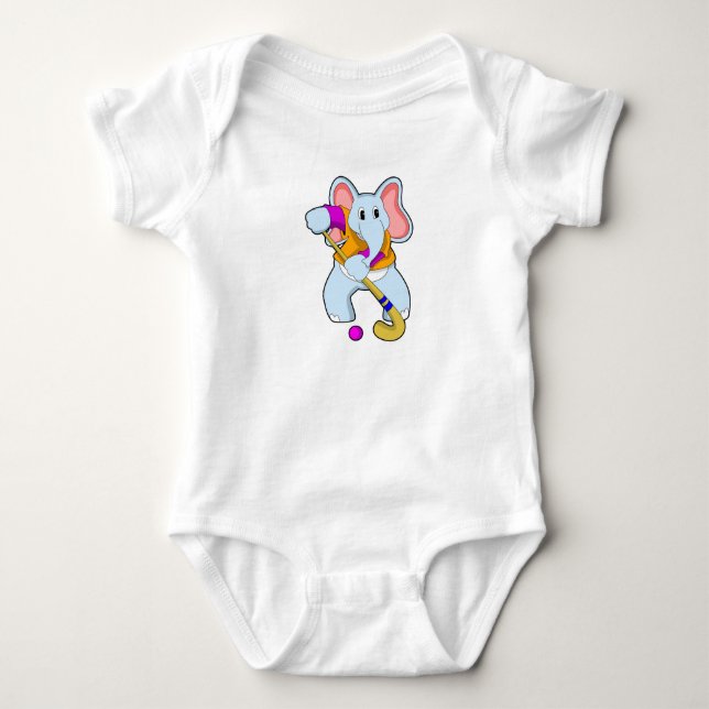 Elephant at Hockey with Hockey bat Baby Bodysuit (Front)