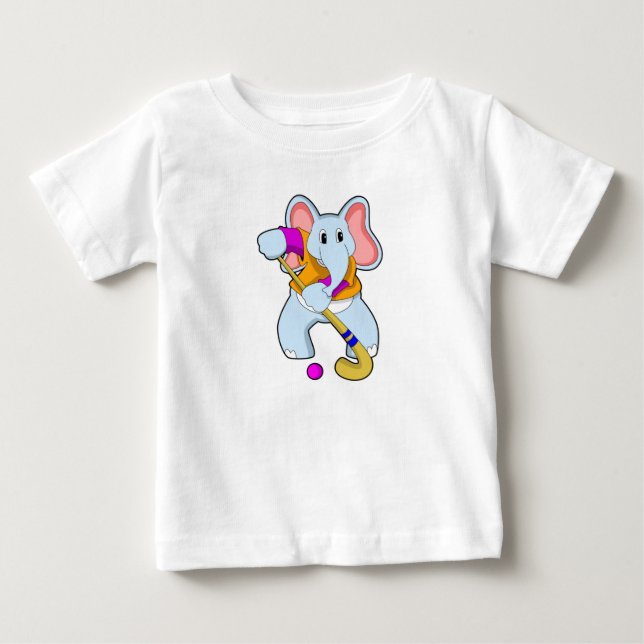 Elephant at Hockey with Hockey bat Baby T-Shirt (Front)