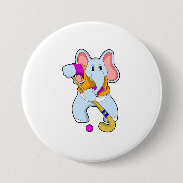 Elephant at Hockey with Hockey bat Button (Front)