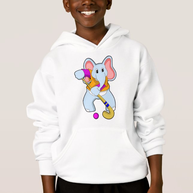 Elephant at Hockey with Hockey bat Hoodie (Front)