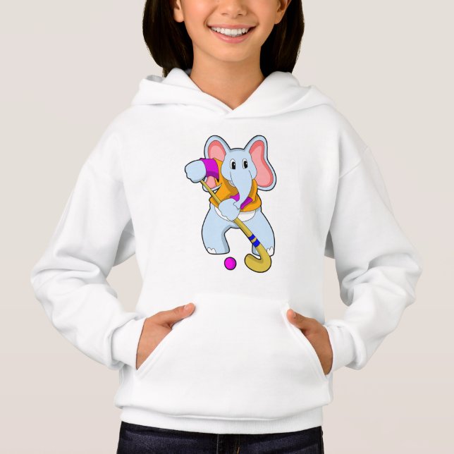 Elephant at Hockey with Hockey bat Hoodie (Front)