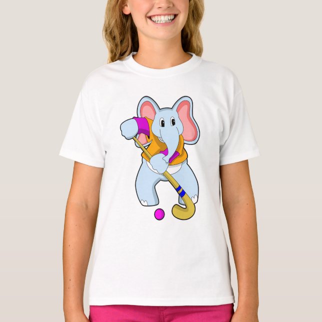 Elephant at Hockey with Hockey bat T-Shirt (Front)
