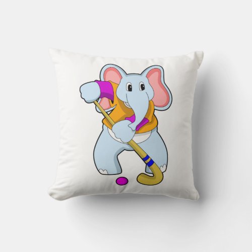 Elephant at Hockey with Hockey bat Throw Pillow