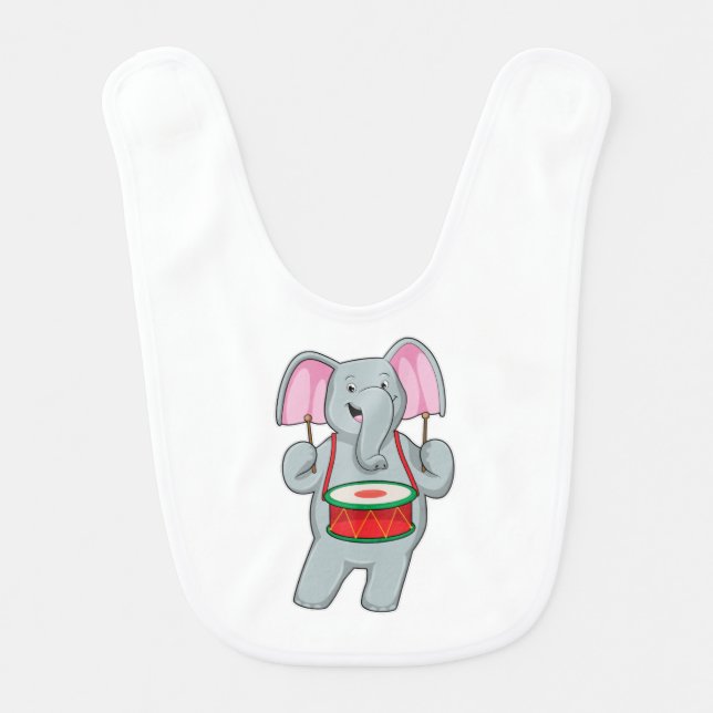 Elephant at Music with Drum Baby Bib (Front)