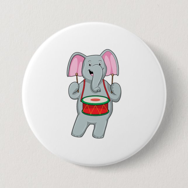Elephant at Music with Drum Button (Front)