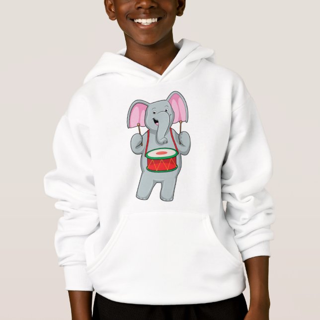 Elephant at Music with Drum Hoodie (Front)
