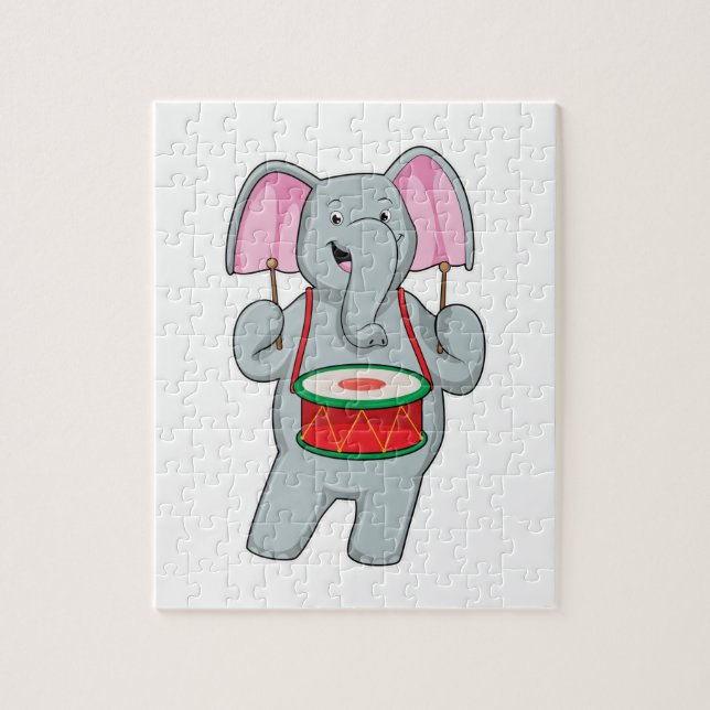Elephant at Music with Drum Jigsaw Puzzle (Vertical)