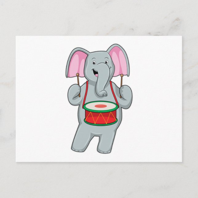 Elephant at Music with Drum Postcard (Front)