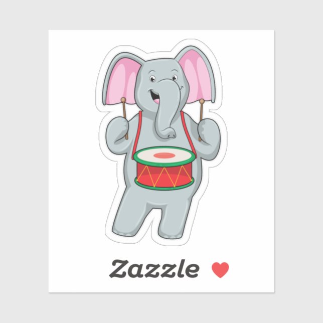 Elephant at Music with Drum Sticker (Sheet)