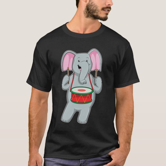 Elephant at Music with Drum T-Shirt (Front)
