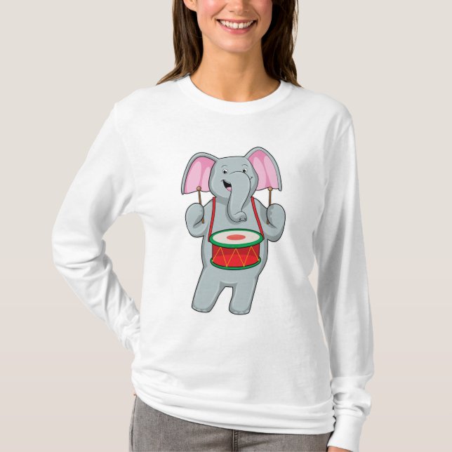 Elephant at Music with Drum T-Shirt (Front)