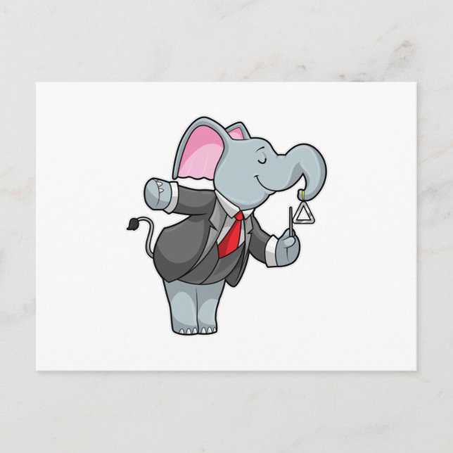 Elephant at Music with Triangle Postcard (Front)