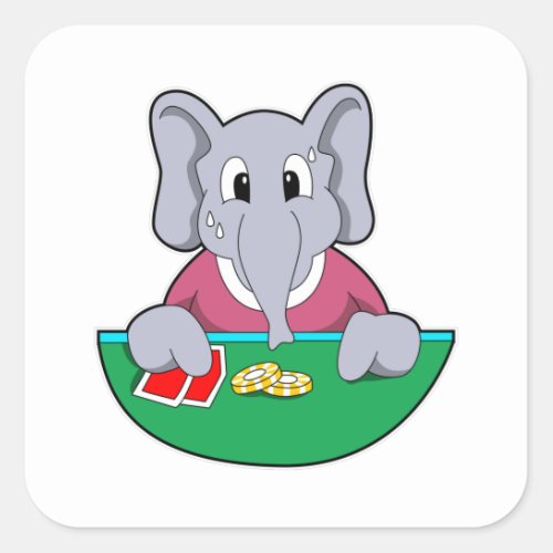 Elephant at Poker with Cards Square Sticker