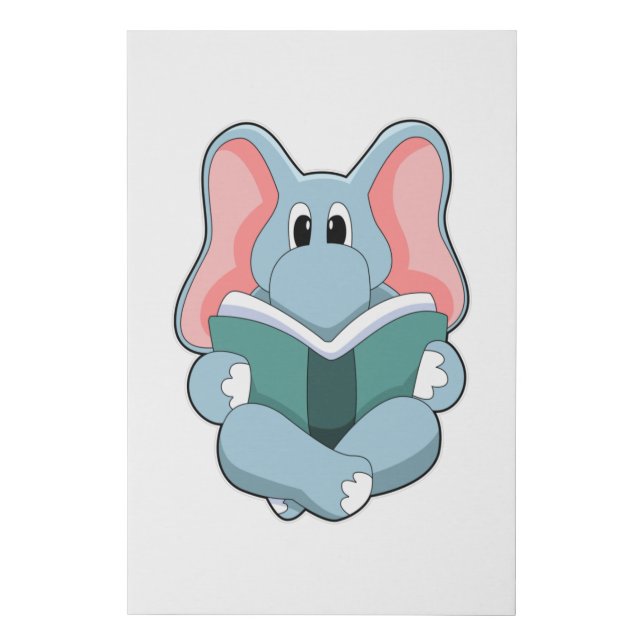 Elephant at Reading with Book Faux Canvas Print (Front)