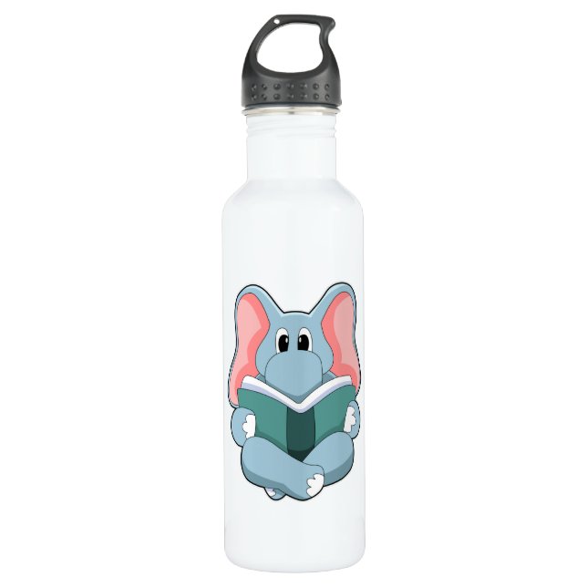 Elephant at Reading with Book Stainless Steel Water Bottle (Front)