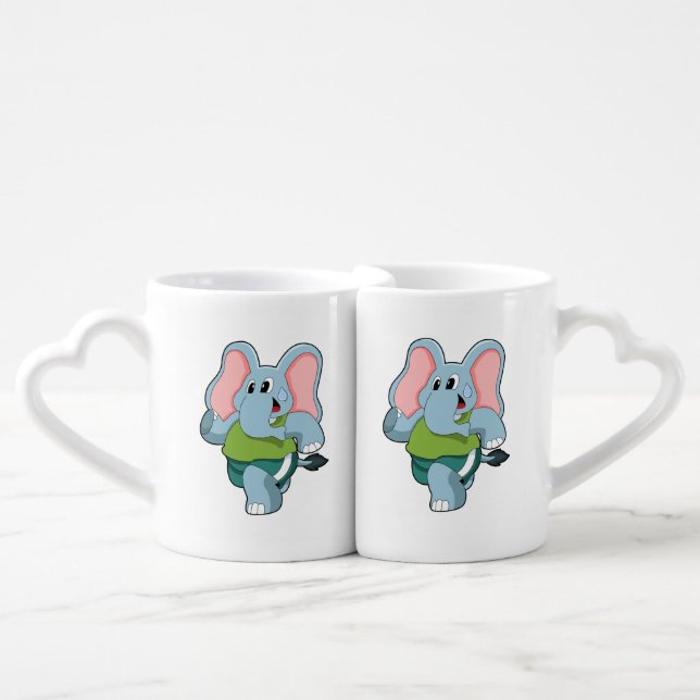 Elephant at Running Coffee Mug Set (Front Nesting)