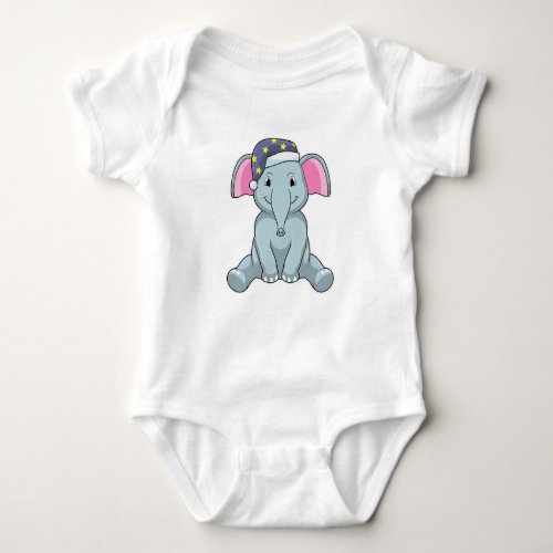 Elephant at Sleeping with Night cap Baby Bodysuit
