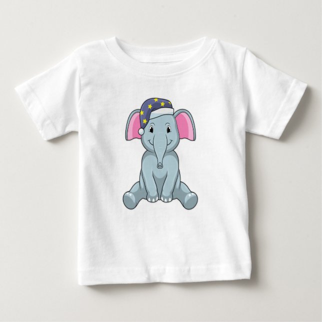 Elephant at Sleeping with Night cap Baby T-Shirt (Front)