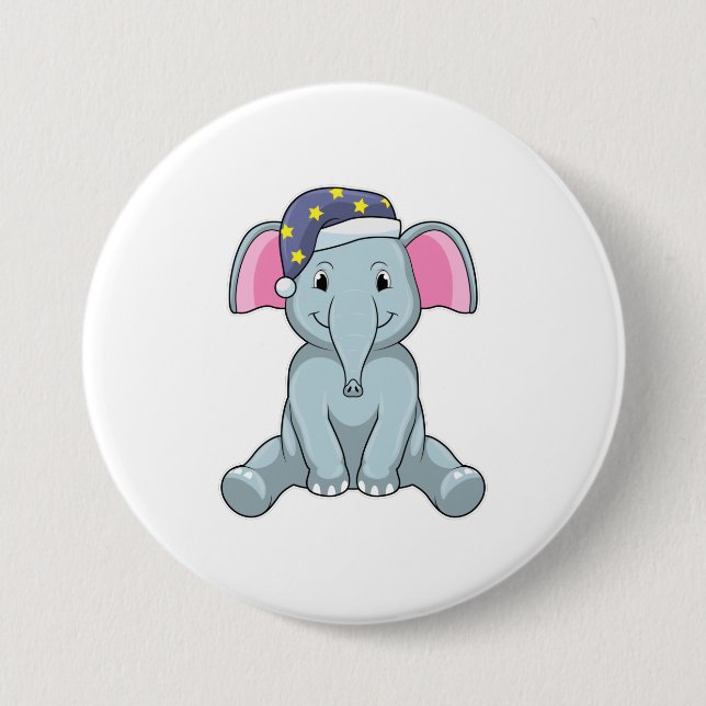 Elephant at Sleeping with Night cap Button (Front)
