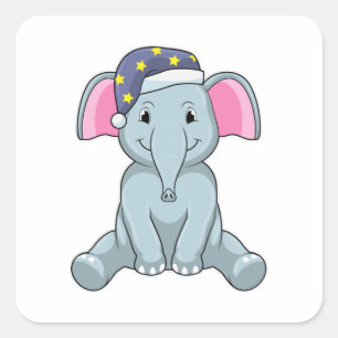 Elephant at Sleeping with Night cap Square Sticker