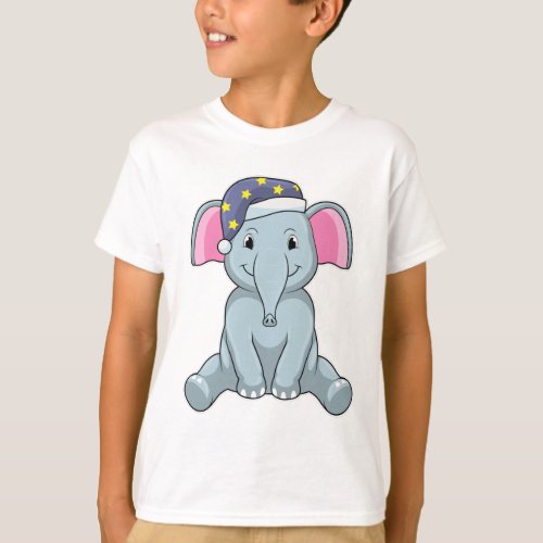 Elephant at Sleeping with Night cap T_Shirt